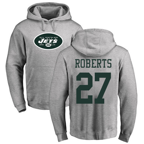 New York Jets Men Ash Darryl Roberts Name and Number Logo NFL Football 27 Pullover Hoodie Sweatshirts
